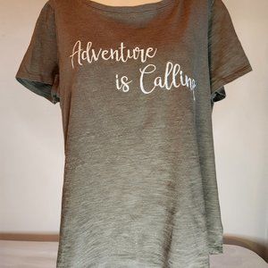 Chico's Zenergy "Adventure is Calling" Embroidered Tee - Size 2 - Army Green